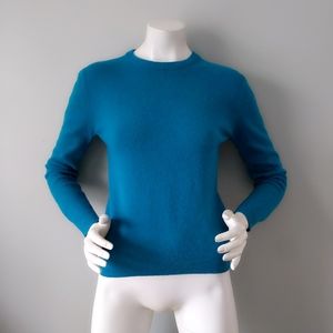 Vintage Saks Fifth Avenue Teal Archival Peacock Blue Wool Angora Sweater S M